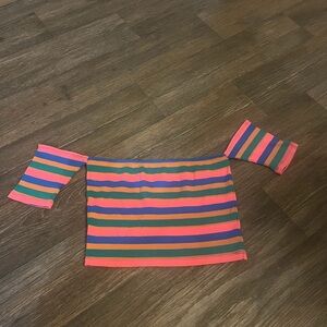 BP Women’s Bright Vacation Multi-Colored Striped Crop Top Size Medium